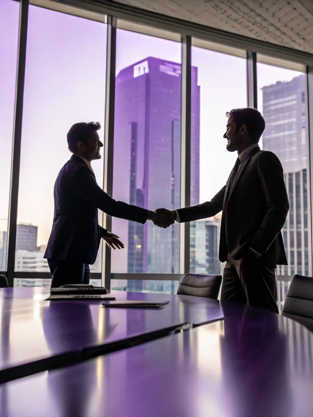 A businessman shaking hands with a Celsius Real Estate agent in front of a luxury property, symbolizing assistance with selling luxury properties.